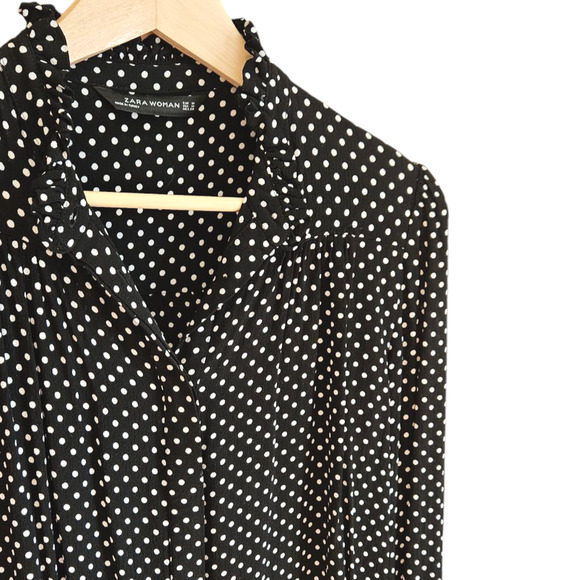 Zara Woman Polka Dot Hidden Button Front Black White Women's Size Medium - Picture 3 of 9